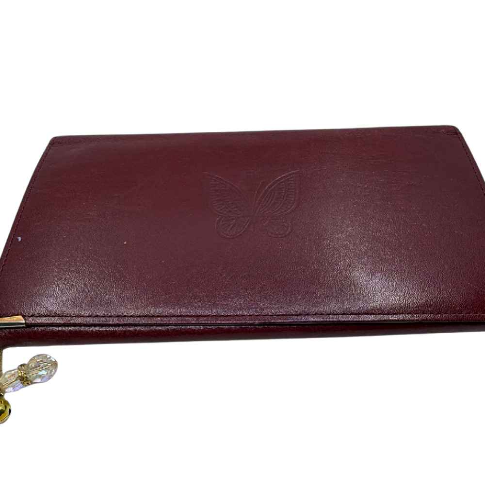 Hanae Mori Embossed Butterfly Burgundy Leather Wallet